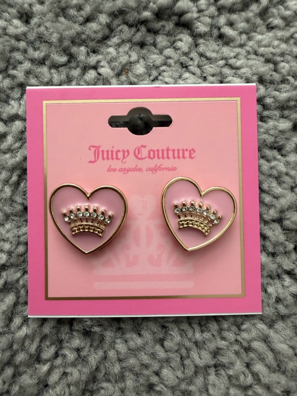 Juicy Couture Pink Heart Crown Stud Earrings with Gold Accents